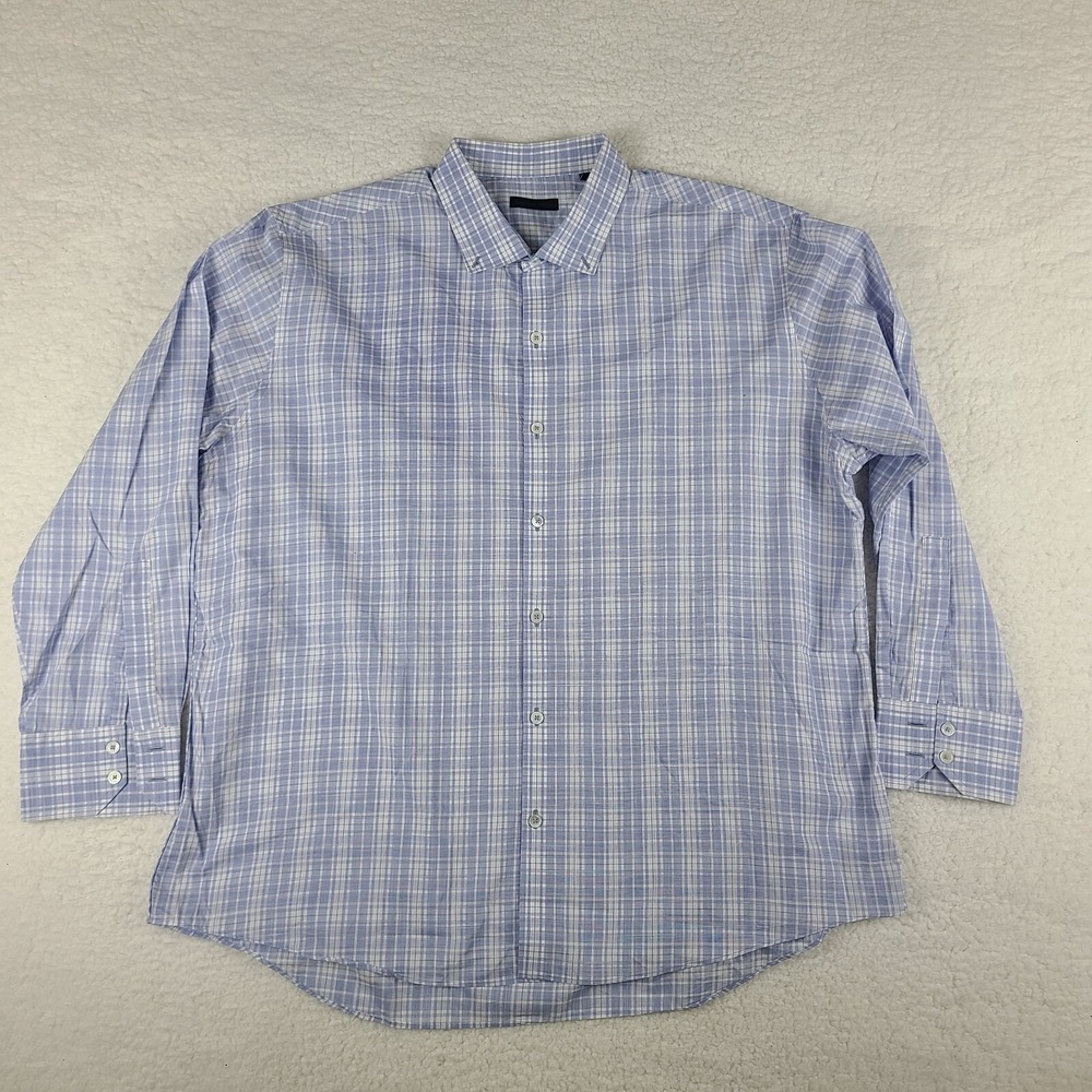 Zachary Prell Dress Shirt Mens 2XL XXL Blue Plaid Cotton‎ Button Up